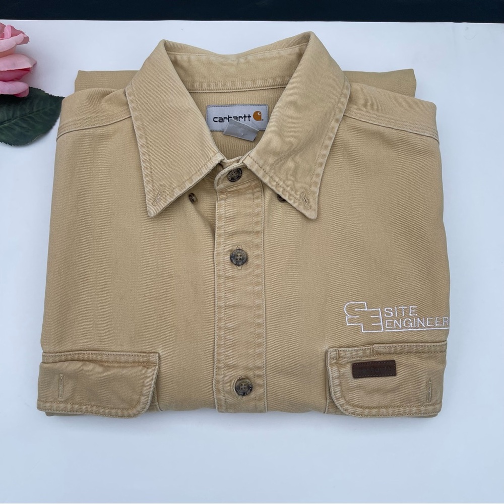 Carhartt Button Down Shirt Solid Light Brown Tan Men's Size M